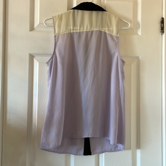 ModCloth sheer sleeveless blouse purple cream black  color block - Picture 7 of 7